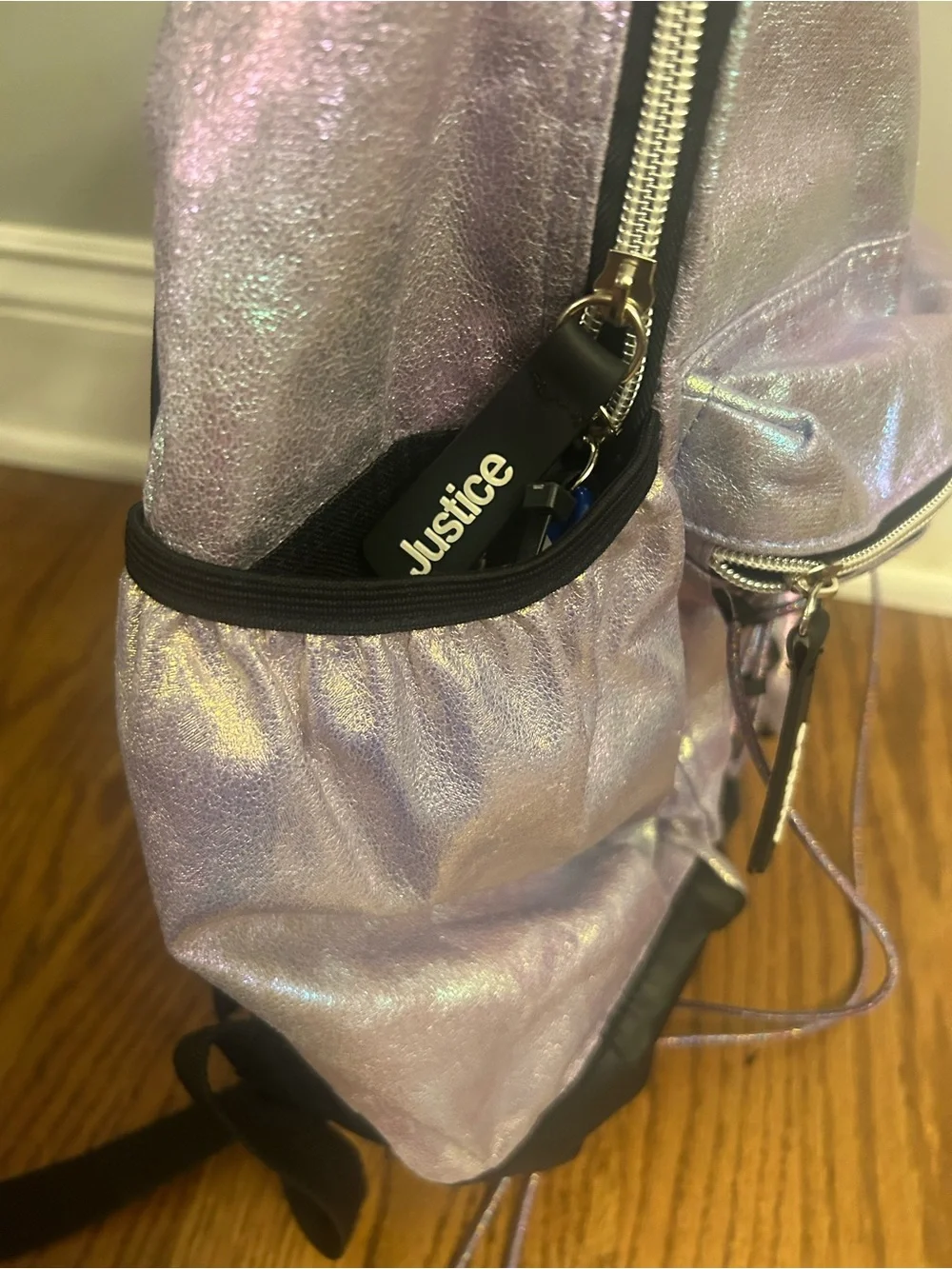 Justice Iridescent Holographic Backpack - Lavender to Silver Shift